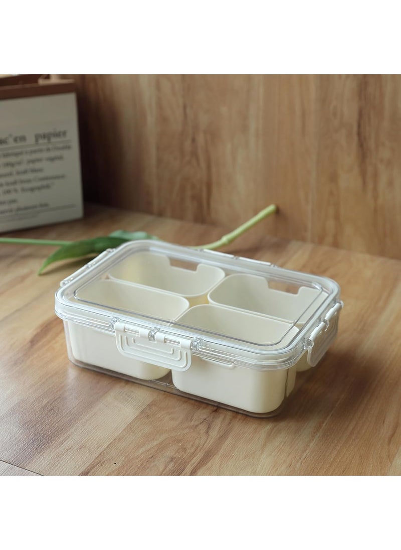 Kuber Industries Spice Storage Container | Reusable Food Storage Box | 4 Compartments Masala Box | Dry Fruit Serving Tray with Airtight Lids | Multifunctional Kitchen Containers | LT-1001 | White