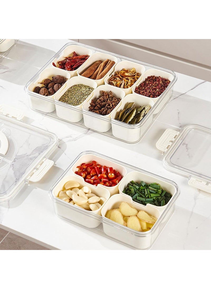 Kuber Industries Spice Storage Container | Reusable Food Storage Box | 4 Compartments Masala Box | Dry Fruit Serving Tray with Airtight Lids | Multifunctional Kitchen Containers | LT-1001 | White