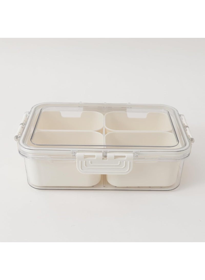 Kuber Industries Spice Storage Container | Reusable Food Storage Box | 4 Compartments Masala Box | Dry Fruit Serving Tray with Airtight Lids | Multifunctional Kitchen Containers | LT-1001 | White