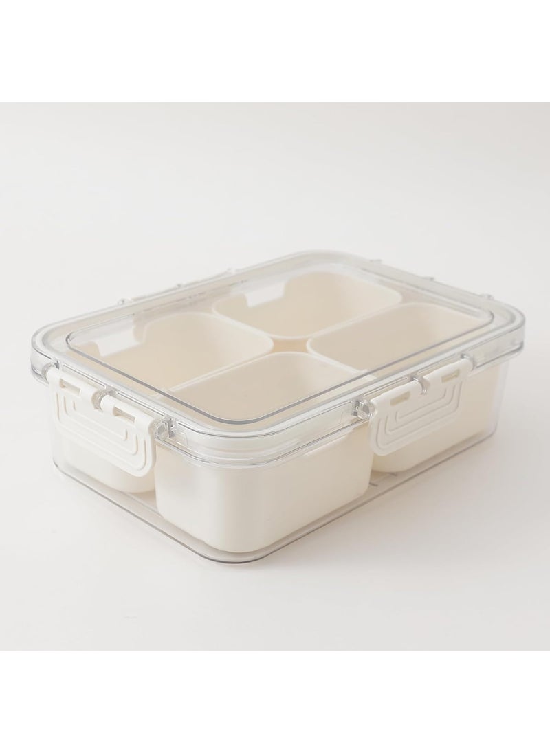 Kuber Industries Spice Storage Container | Reusable Food Storage Box | 4 Compartments Masala Box | Dry Fruit Serving Tray with Airtight Lids | Multifunctional Kitchen Containers | LT-1001 | White