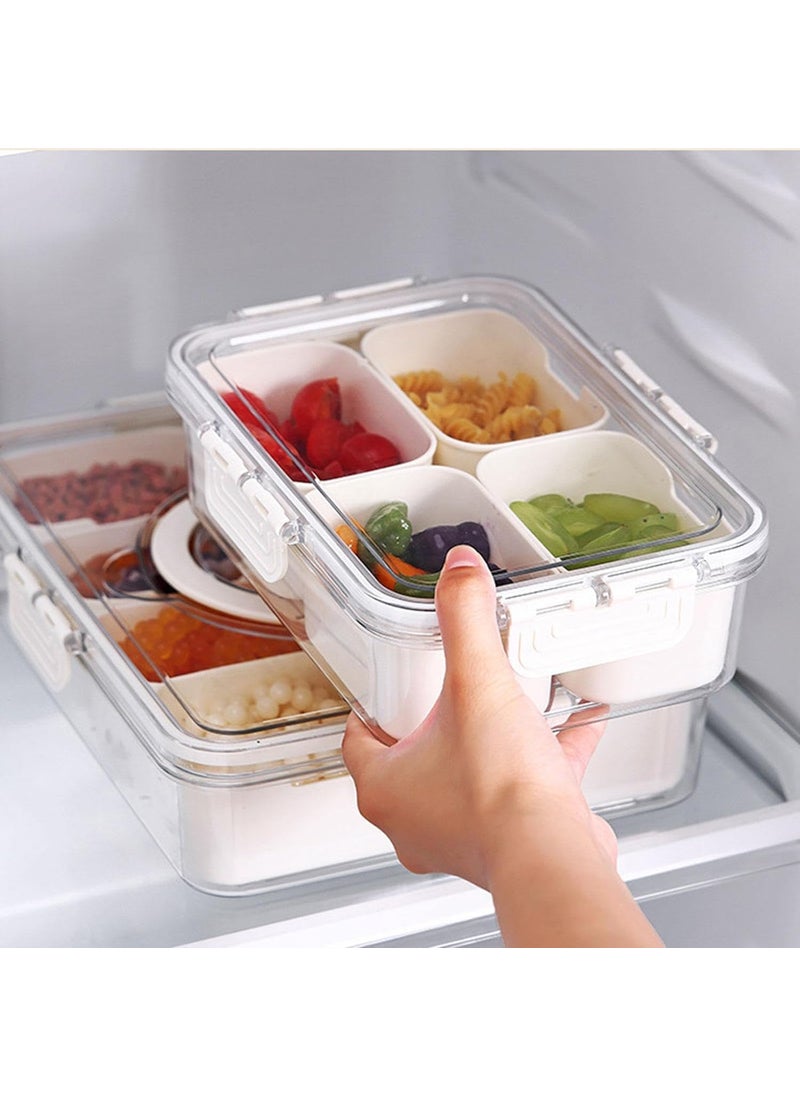 Kuber Industries Spice Storage Container | Reusable Food Storage Box | 4 Compartments Masala Box | Dry Fruit Serving Tray with Airtight Lids | Multifunctional Kitchen Containers | LT-1001 | White