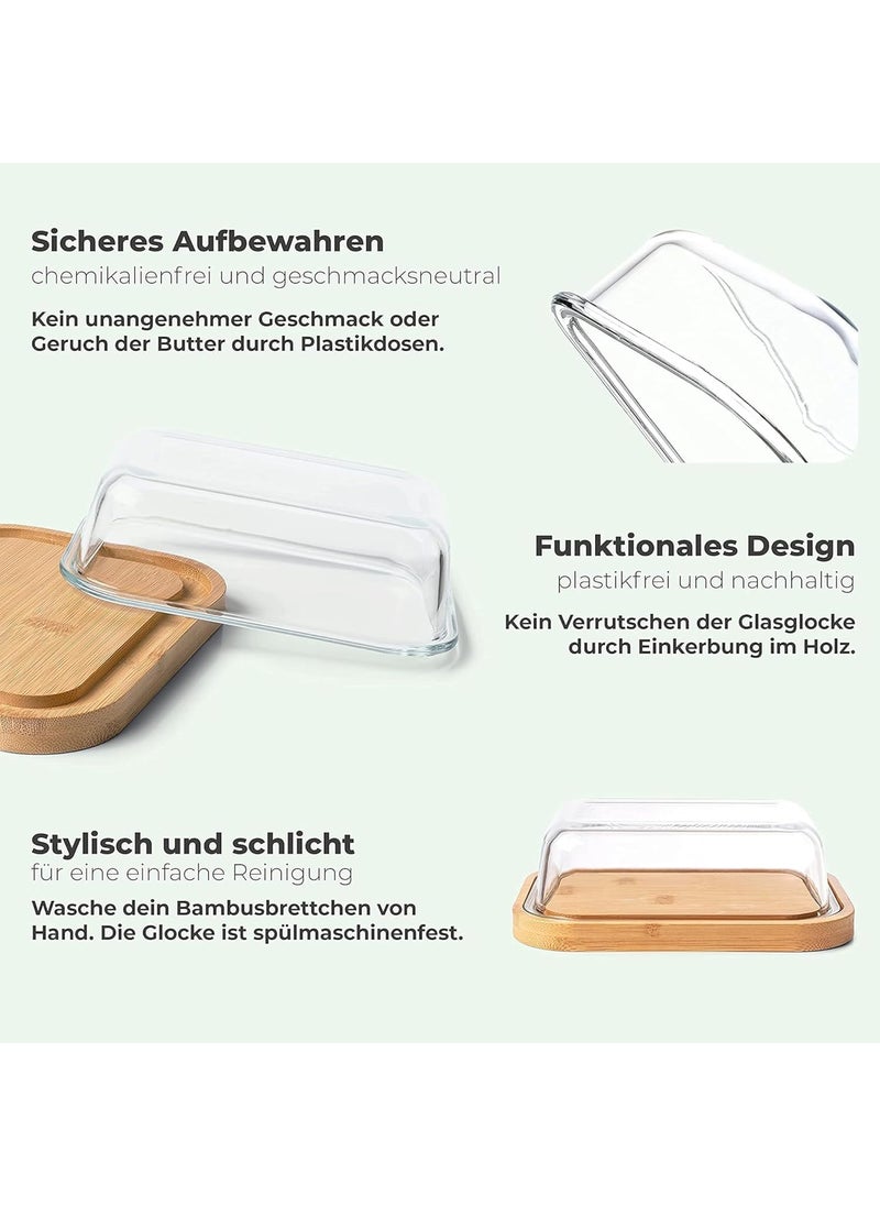 Kuber Industries 640ml Borosilicate Galss Butter Dish Kitchen Containers Set with bamboo Wooden Lid | Multipurpose Snacks, Dal & Vegetable Storage Box for Fridge Organizers | Transparent