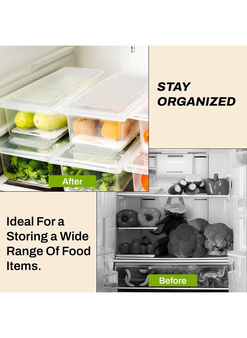 Storite Fridge Storage Boxes (Pack of 4), Fridge Organizer with Removable Drain Plate & Secure-Sealing Lids, Fridge Storage Boxes Keep Fruits, Vegetables Fresher, Container Box, 1500 ML