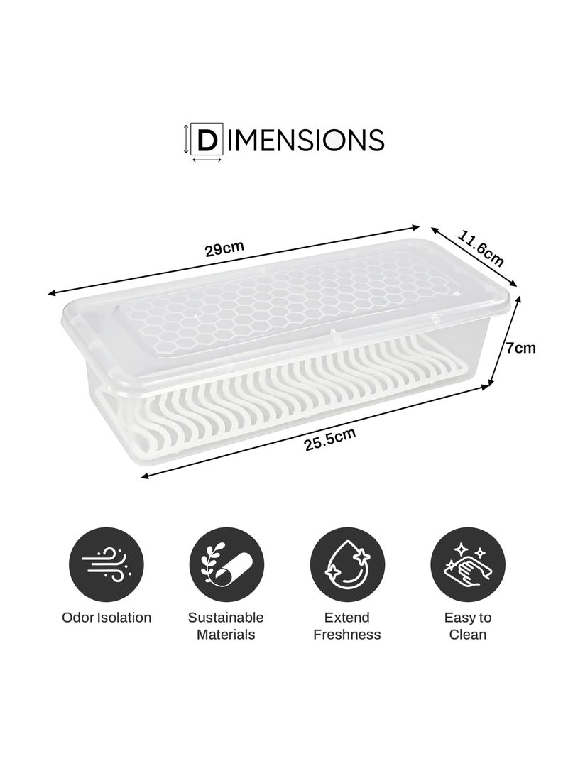Storite Fridge Storage Boxes (Pack of 4), Fridge Organizer with Removable Drain Plate & Secure-Sealing Lids, Fridge Storage Boxes Keep Fruits, Vegetables Fresher, Container Box, 1500 ML