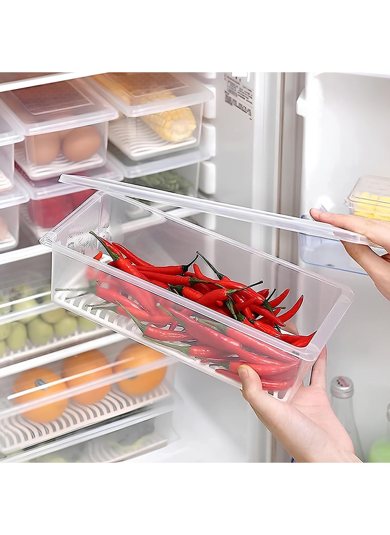 Storite Fridge Storage Boxes (Pack of 4), Fridge Organizer with Removable Drain Plate & Secure-Sealing Lids, Fridge Storage Boxes Keep Fruits, Vegetables Fresher, Container Box, 1500 ML