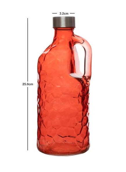 HOMIES, Honey comb Textured Glass beverage bottle with handle, 1 piece, 1000mL (RED)