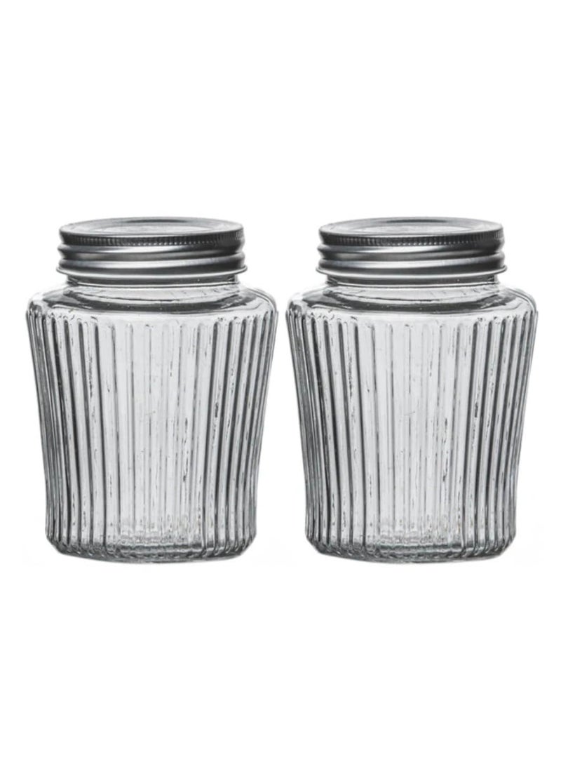 HOMIES, Vintage Glass Storage Jar Canister (Set of 2 pcs) with Steel Cap, 500ml each, clear, for home and kitchen storage and organization