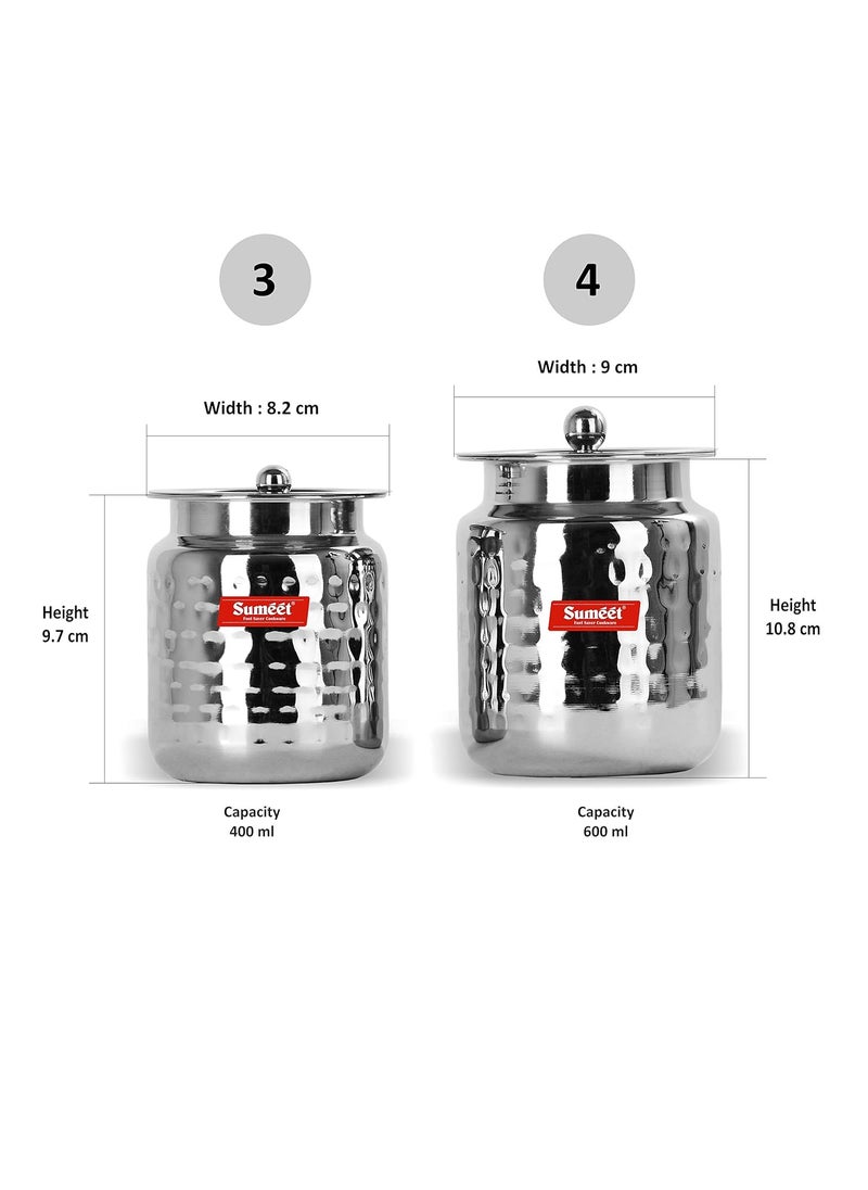 Sumeet Stainless Steel Handcrafted Hammered Texture 2 Piece Oil And Ghee Holders Set (Silver, Steel, 400Ml, 600 Ml), Beige