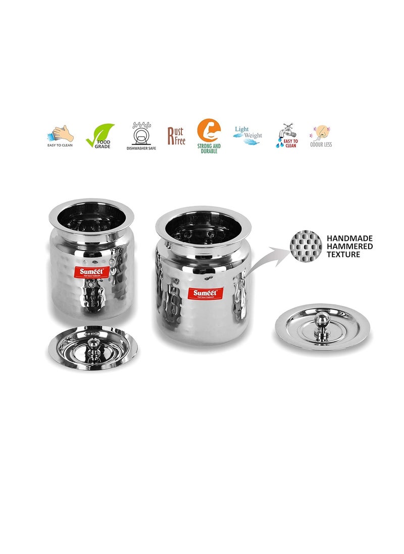 Sumeet Stainless Steel Handcrafted Hammered Texture 2 Piece Oil And Ghee Holders Set (Silver, Steel, 400Ml, 600 Ml), Beige