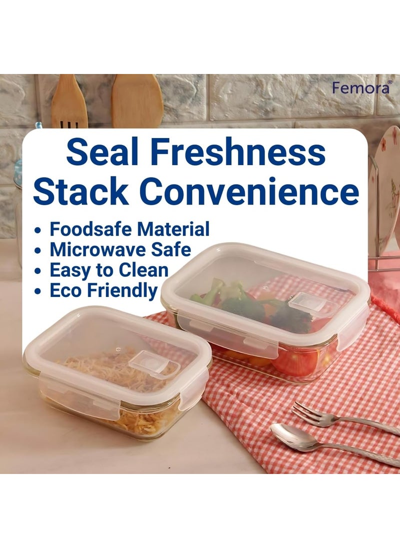Femora Borosilicate Rectangularglass Food Storage Container With Air Vent Lid- 620Ml, 1 Year, Blue