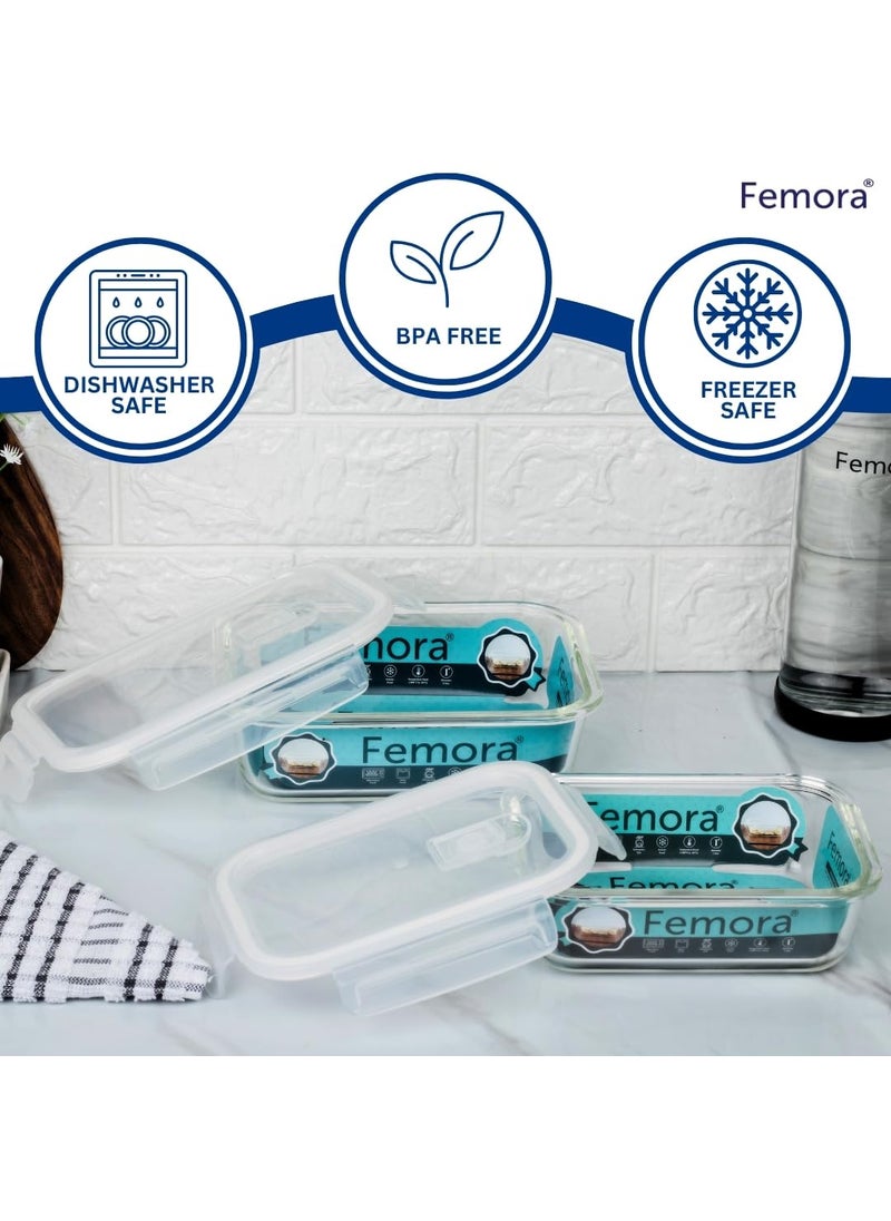 Femora Borosilicate Rectangularglass Food Storage Container With Air Vent Lid- 620Ml, 1 Year, Blue