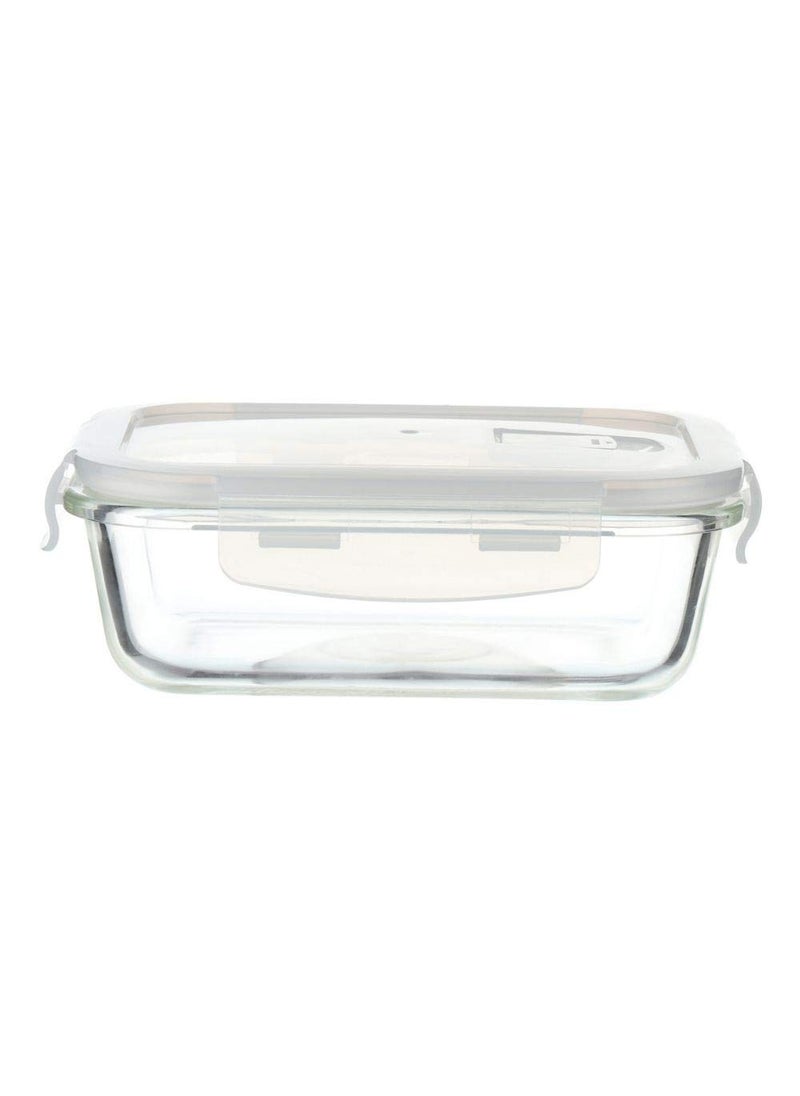 Femora Borosilicate Rectangularglass Food Storage Container With Air Vent Lid- 620Ml, 1 Year, Blue
