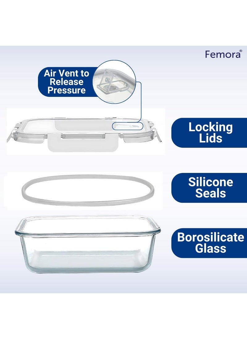 Femora Borosilicate Rectangularglass Food Storage Container With Air Vent Lid- 620Ml, 1 Year, Blue