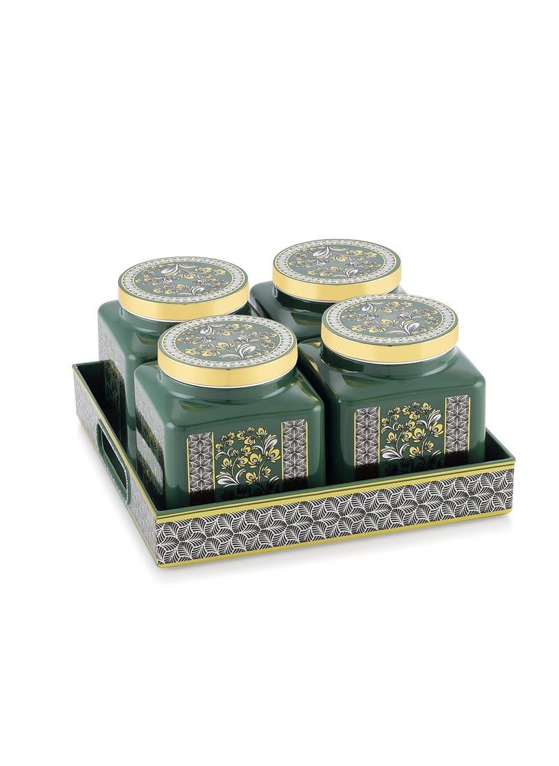 Nabhya Carban 4pc Airtight Dry Fruit Containers Set With Lid & Serving Tray, Dry Fruit Box for Serving Sweets, Chocolates, Candy, Pickle, Mukhwas, Kitchen Accessories Items (Green) (Pack of 4)
