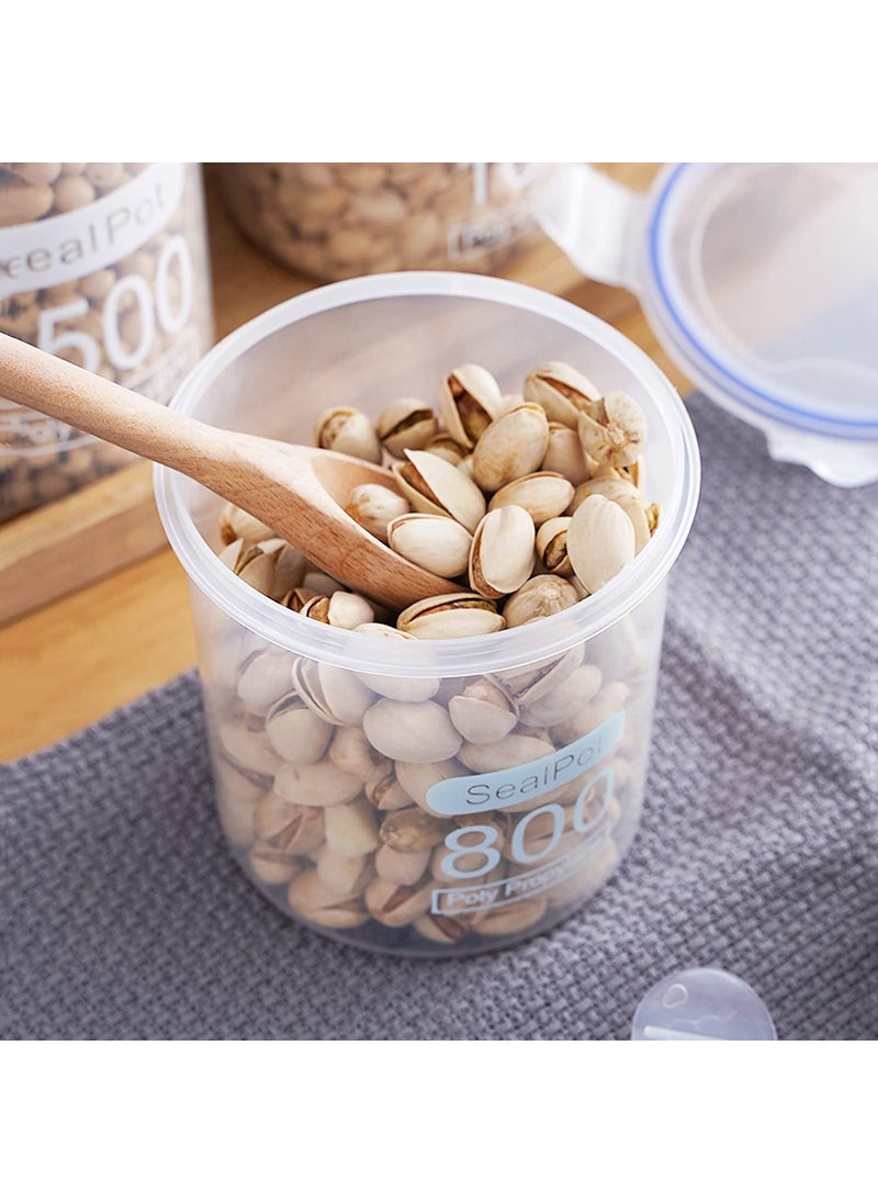 wolpin Plastic PP Storage Containers Canister Set with Air Tight Leakproof Lids - 6 Pieces, Clear (3 pcs x 800 ml each, 3 pcs x 1500 ml each)