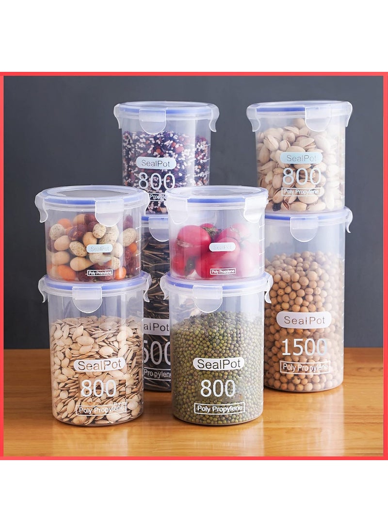 wolpin Plastic PP Storage Containers Canister Set with Air Tight Leakproof Lids - 6 Pieces, Clear (3 pcs x 800 ml each, 3 pcs x 1500 ml each)