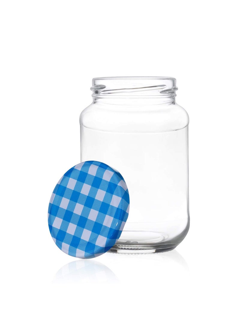 ginoya brothers Wide Mouth Kitchen Storage Glass Jar & Container With Airtight Lid- 400 Ml- Set Of (12), Blue