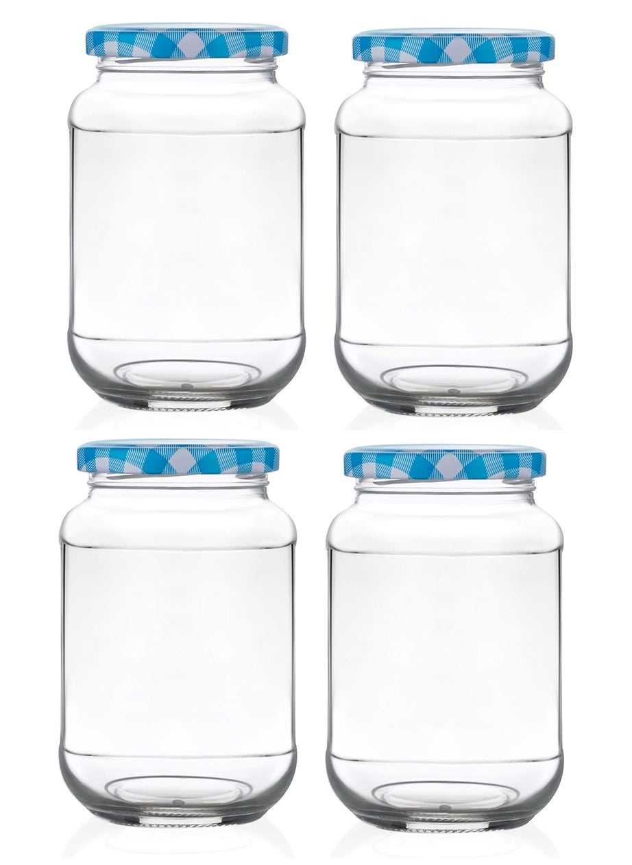 ginoya brothers Wide Mouth Kitchen Storage Glass Jar & Container With Airtight Lid- 400 Ml- Set Of (12), Blue