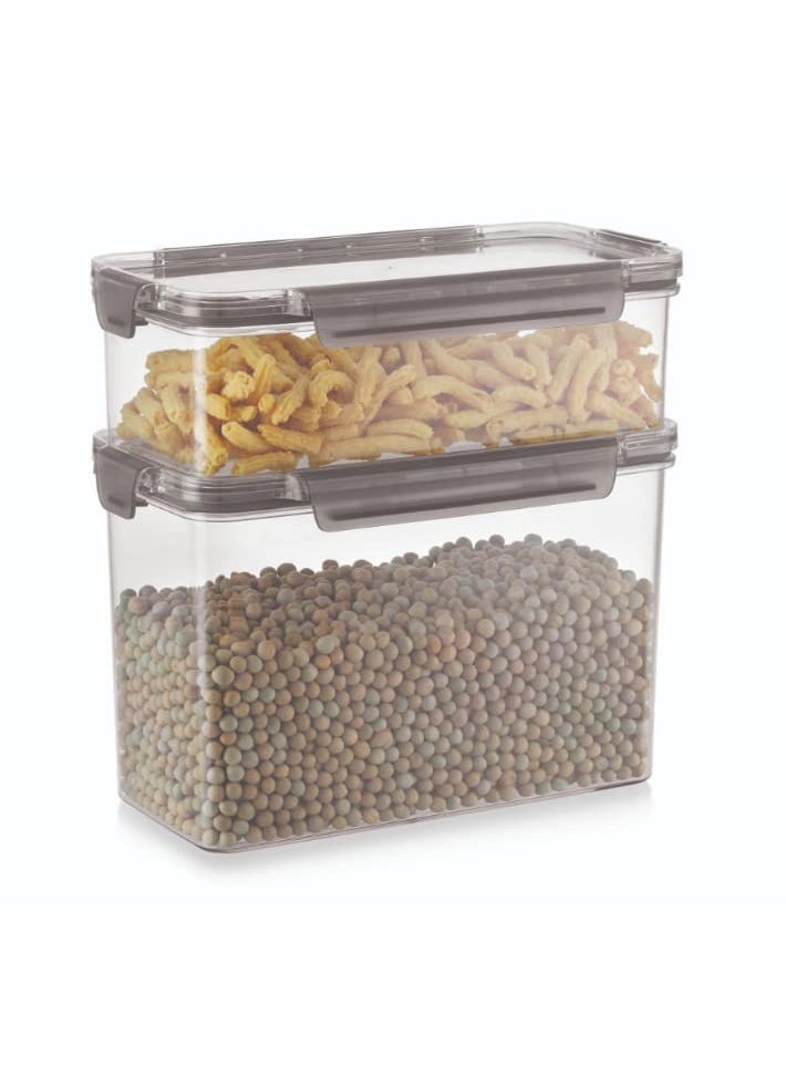 HOMIES, Acrylic Airtight stackable Modular Storage canister jar Container for dry fruits, cereals, pulses, pasta, oats etc. with 4 sides lock. 2350 ml,