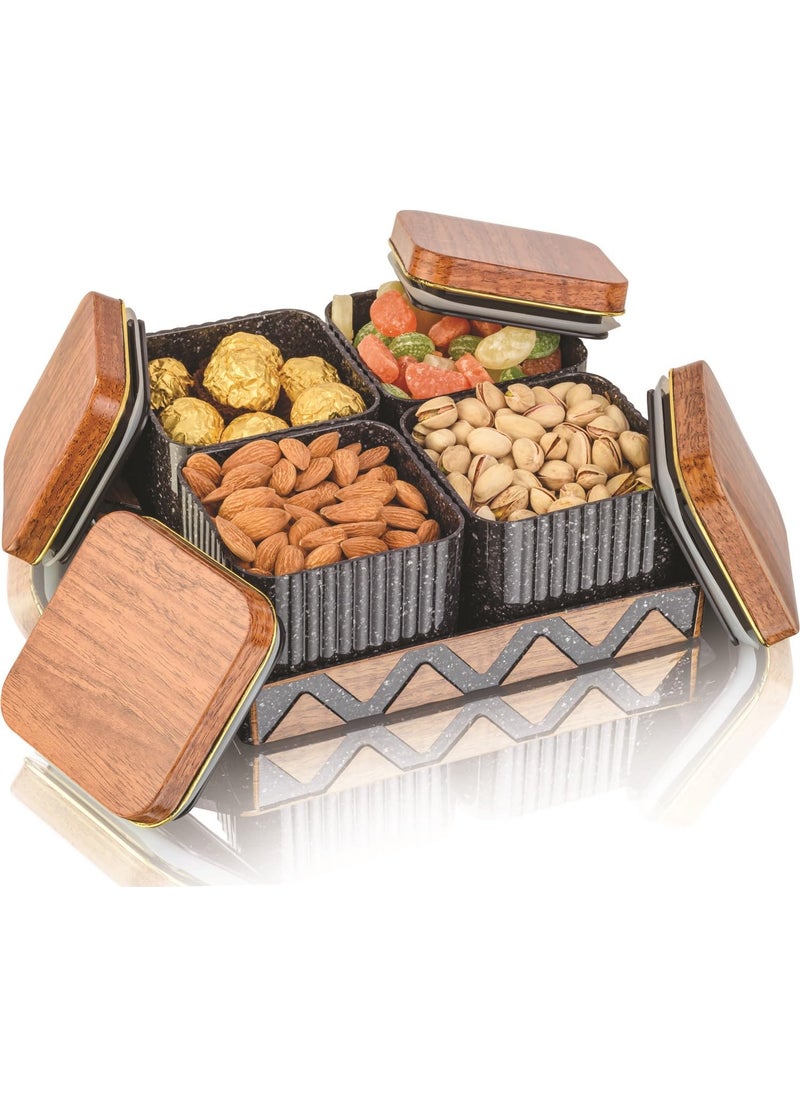 Nabhya Bellagio Wooden 4pc Multipurpose Airtight Dry Fruit Container With Lid & Serving Tray, Kitchen Food Storage Container Set, Diwali Gifting Items For Friends, Family Employees (Black)