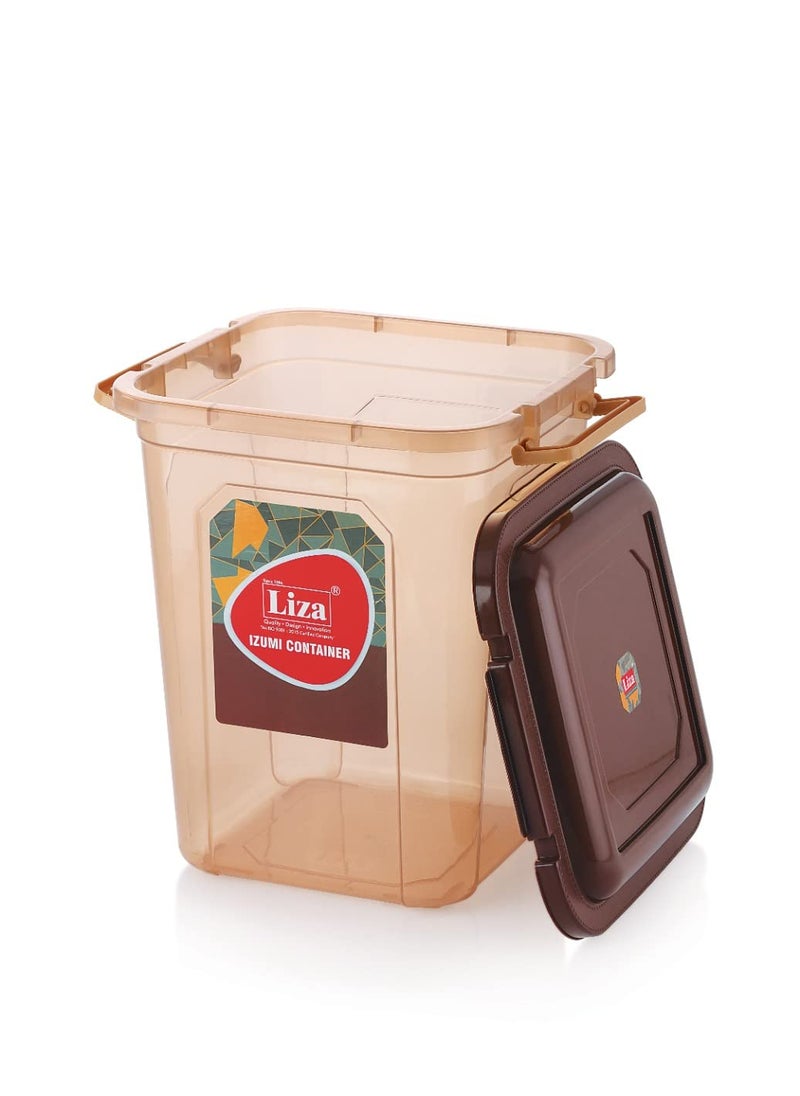 Liza Airtight Plastic Square Food Storage Container for Kitchen Storage- 21Ltr Containers, Unbreakable Transparent Jar, Airtight Leak Proof Locking Lid, Fridge Cereal Dispenser-Pack of 1, Brown