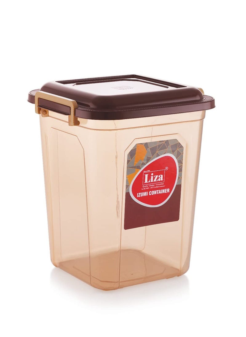 Liza Airtight Plastic Square Food Storage Container for Kitchen Storage- 21Ltr Containers, Unbreakable Transparent Jar, Airtight Leak Proof Locking Lid, Fridge Cereal Dispenser-Pack of 1, Brown