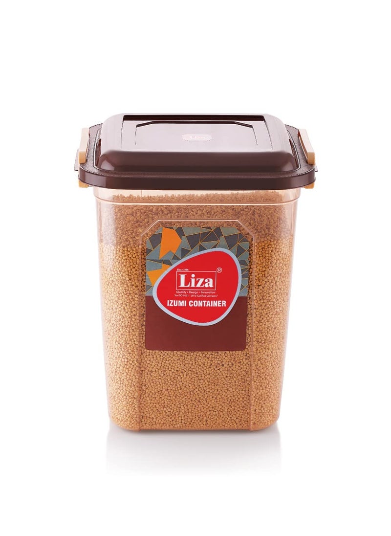 Liza Airtight Plastic Square Food Storage Container for Kitchen Storage- 21Ltr Containers, Unbreakable Transparent Jar, Airtight Leak Proof Locking Lid, Fridge Cereal Dispenser-Pack of 1, Brown