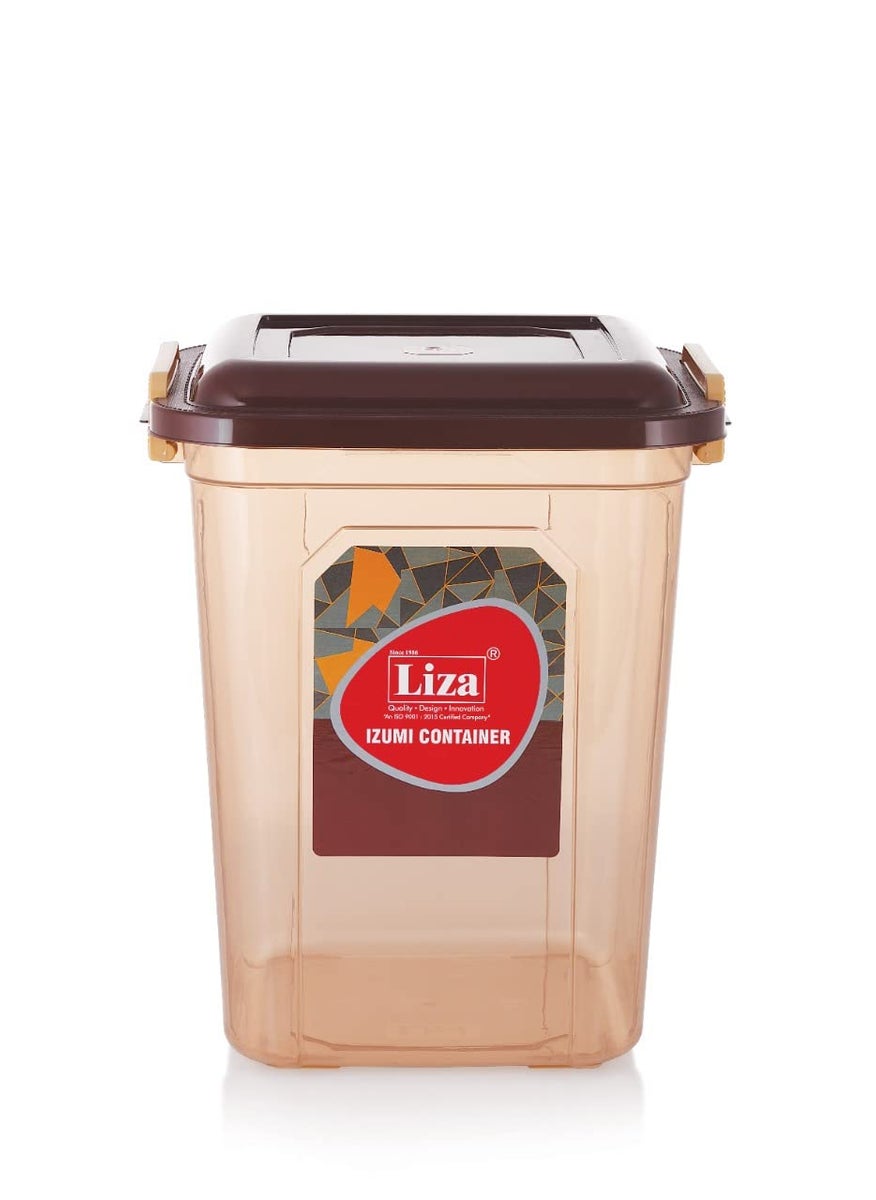 Liza Airtight Plastic Square Food Storage Container for Kitchen Storage- 21Ltr Containers, Unbreakable Transparent Jar, Airtight Leak Proof Locking Lid, Fridge Cereal Dispenser-Pack of 1, Brown