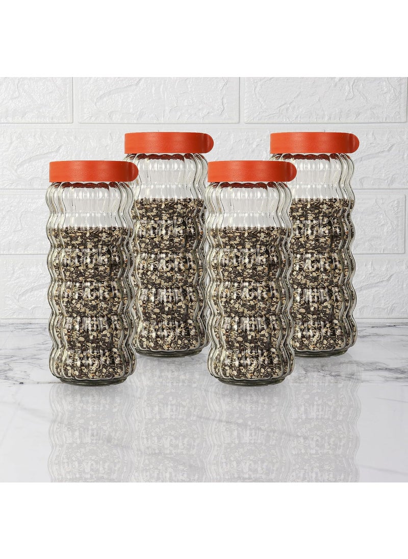 Femora Glass Jars for Kitchen| Storage Jars for Kitchen| Stackable Glass Jar| 1 Year Warranty| Airtight Lid| Jars for Snacks, Fry Food, Masala, Spice, Pickles, Cookies| 1000ml| Set of 4