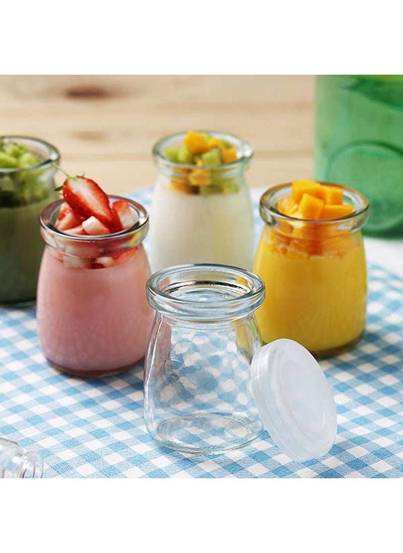 Vency 4-Piece Transparent Kitchen Glass Storage Jar for Yogurt Spices milk, Dry fruits and Food Suitable to use in Your Home Office, Kitchen Storage (150ml, Pudding Jar With Lid)
