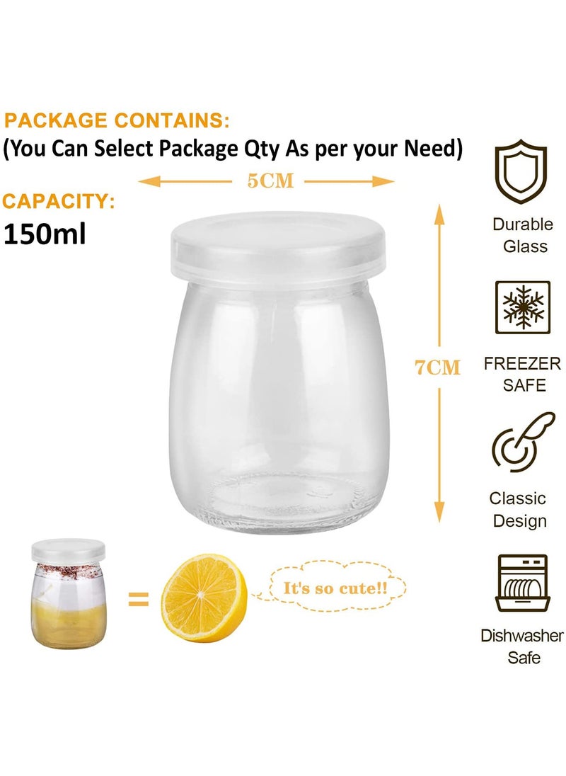Vency 4-Piece Transparent Kitchen Glass Storage Jar for Yogurt Spices milk, Dry fruits and Food Suitable to use in Your Home Office, Kitchen Storage (150ml, Pudding Jar With Lid)