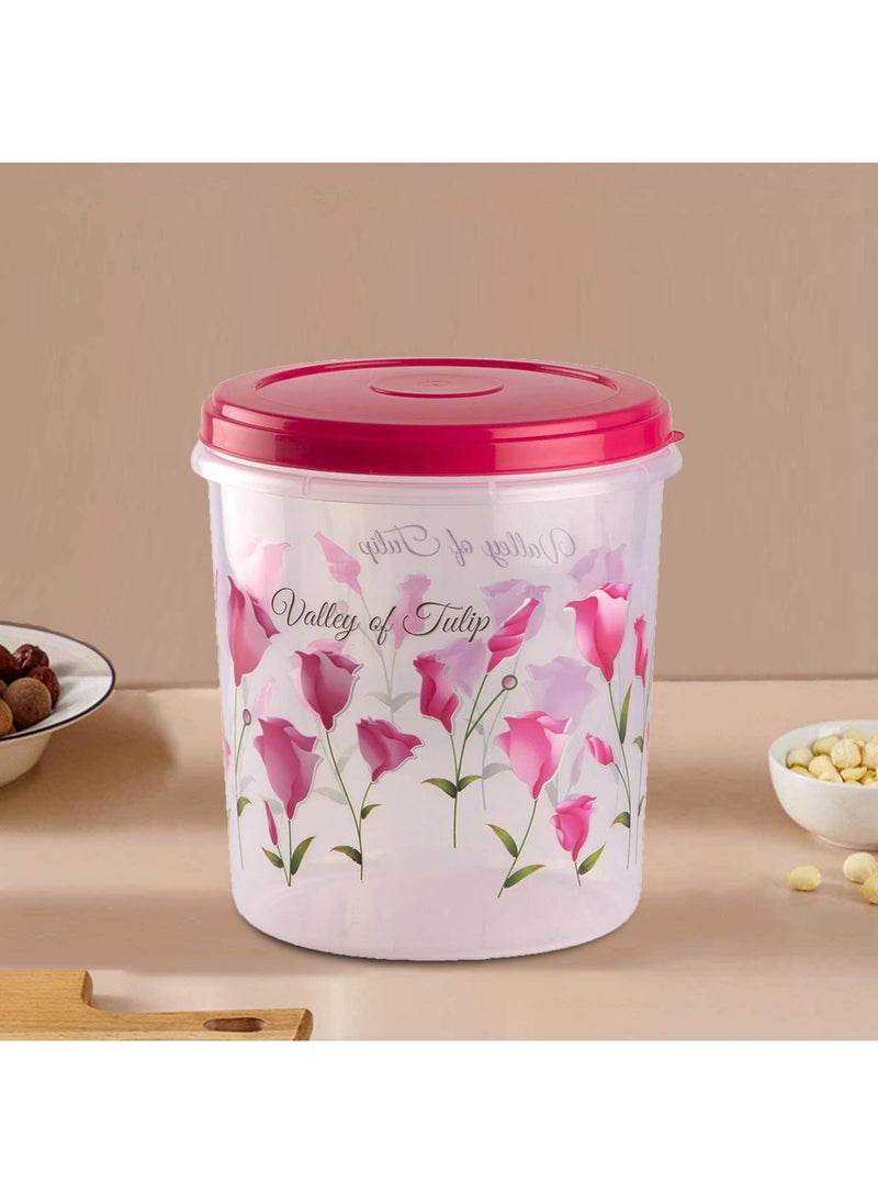 Kuber Industries Plastic Container|Container for Kitchen Storage Set|Air Tight Container|Tulip Printed 5 Litre,7 Litre,10 Litre Containers|Set of 3 (Pink)