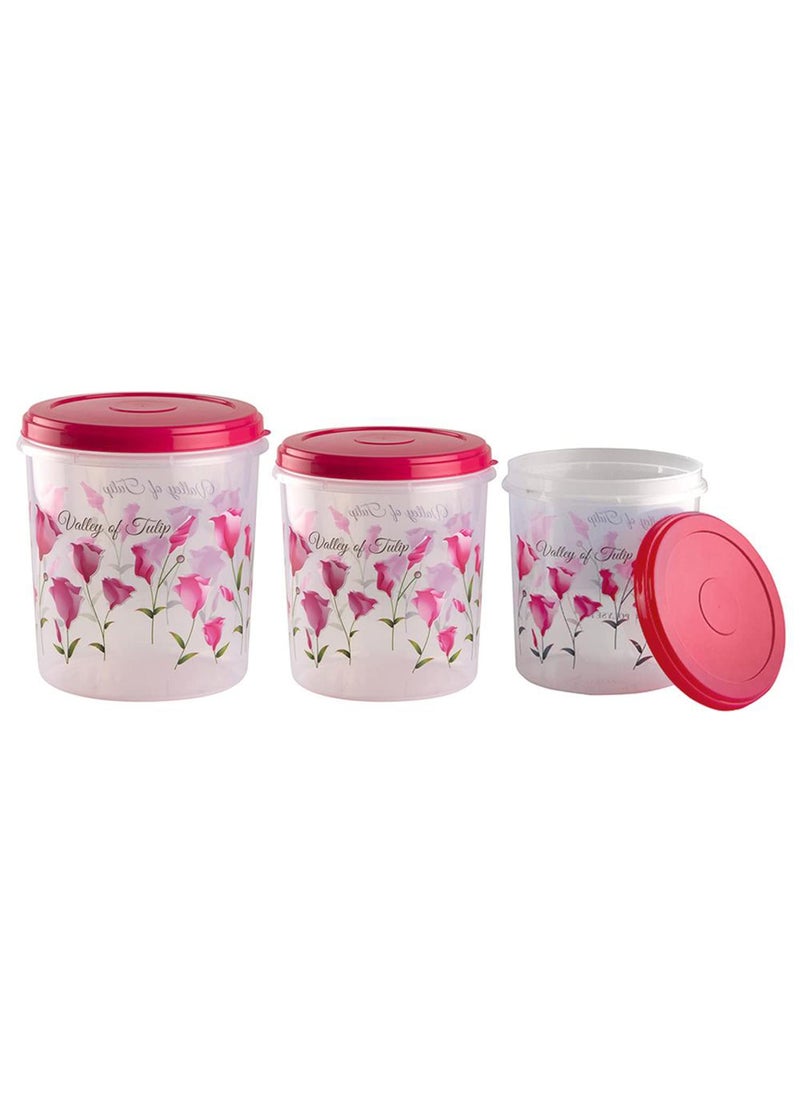 Kuber Industries Plastic Container|Container for Kitchen Storage Set|Air Tight Container|Tulip Printed 5 Litre,7 Litre,10 Litre Containers|Set of 3 (Pink)