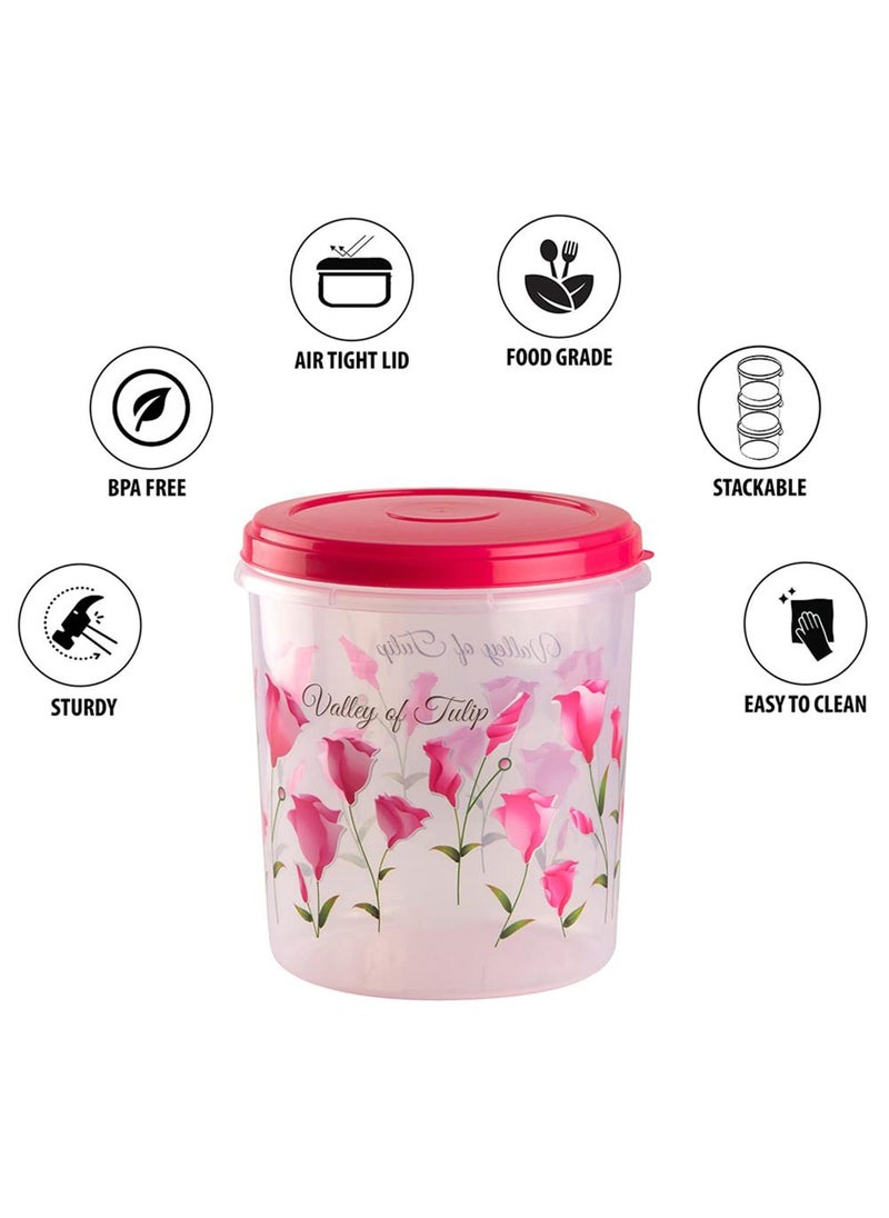 Kuber Industries Plastic Container|Container for Kitchen Storage Set|Air Tight Container|Tulip Printed 5 Litre,7 Litre,10 Litre Containers|Set of 3 (Pink)