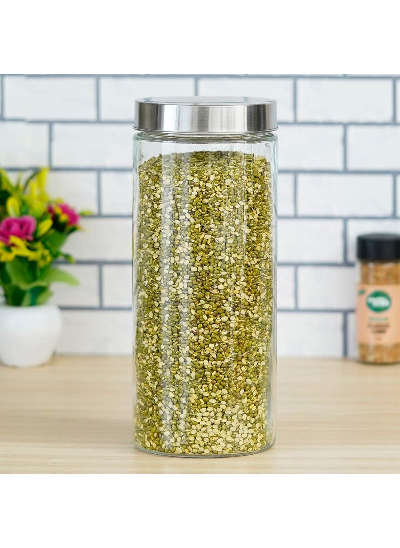 Femora Glass Jar for Kitchen| Glass Storage Containers Jars for Kitchen| Round Glass Jar| 1 Year Warranty| Airtight Lid| Jars for Snacks, Fry Food, Masala, Spice, Pickles, Cookies| 2200ml| Set of 1