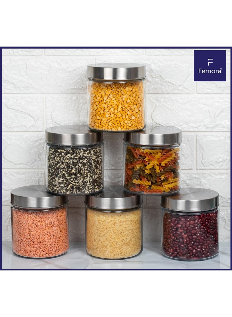 Femora Glass Jar for Kitchen| Glass Storage Containers Jars for Kitchen| Round Glass Jar| 1 Year Warranty| Airtight Lid| Jars for Snacks, Fry Food, Masala, Spice, Pickles, Cookies| 2200ml| Set of 1