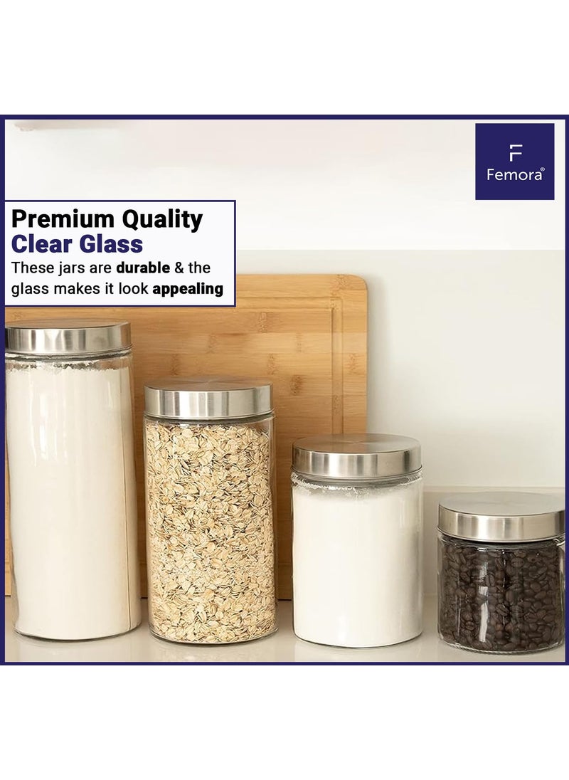 Femora Glass Jar for Kitchen| Glass Storage Containers Jars for Kitchen| Round Glass Jar| 1 Year Warranty| Airtight Lid| Jars for Snacks, Fry Food, Masala, Spice, Pickles, Cookies| 2200ml| Set of 1