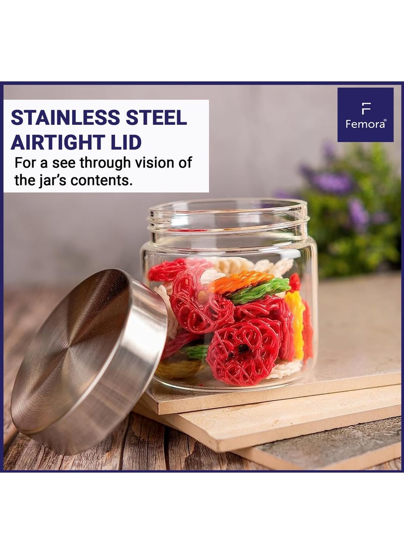 Femora Glass Jar for Kitchen| Glass Storage Containers Jars for Kitchen| Round Glass Jar| 1 Year Warranty| Airtight Lid| Jars for Snacks, Fry Food, Masala, Spice, Pickles, Cookies| 2200ml| Set of 1