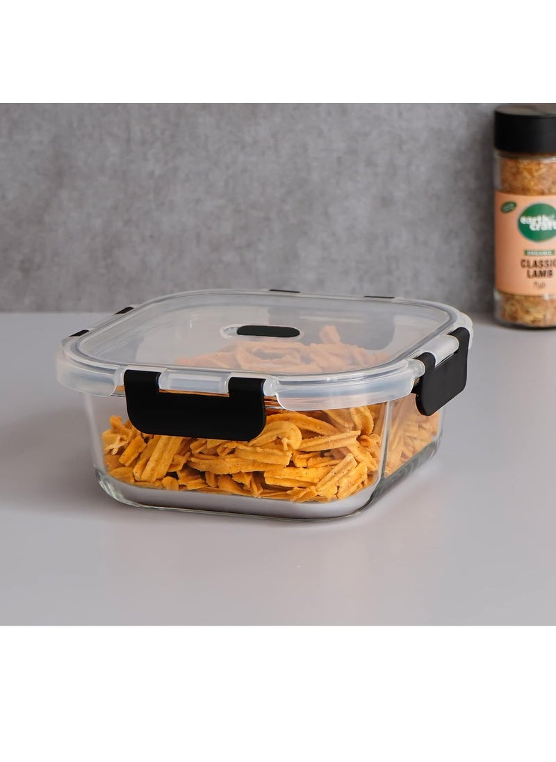 Femora Borosilicate Glass Microwave Safe Square Food Storage Container with Air Vent Lid, 500 ml