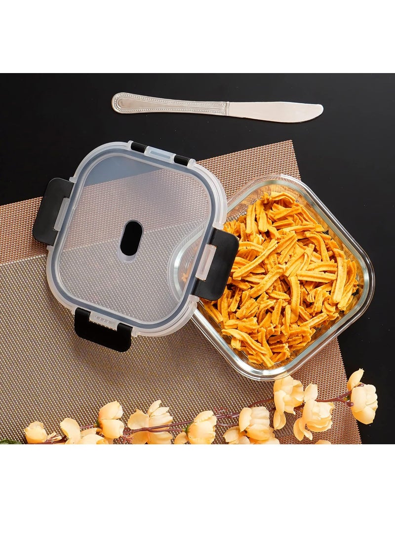 Femora Borosilicate Glass Microwave Safe Square Food Storage Container with Air Vent Lid, 500 ml