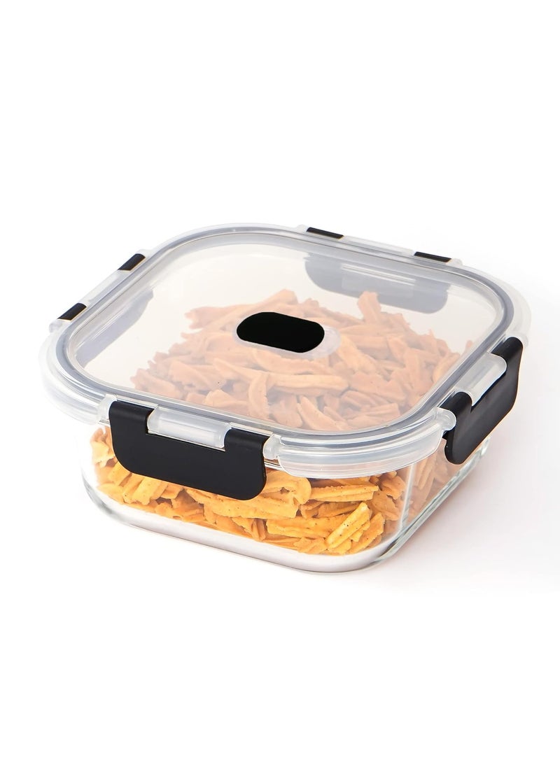 Femora Borosilicate Glass Microwave Safe Square Food Storage Container with Air Vent Lid, 500 ml