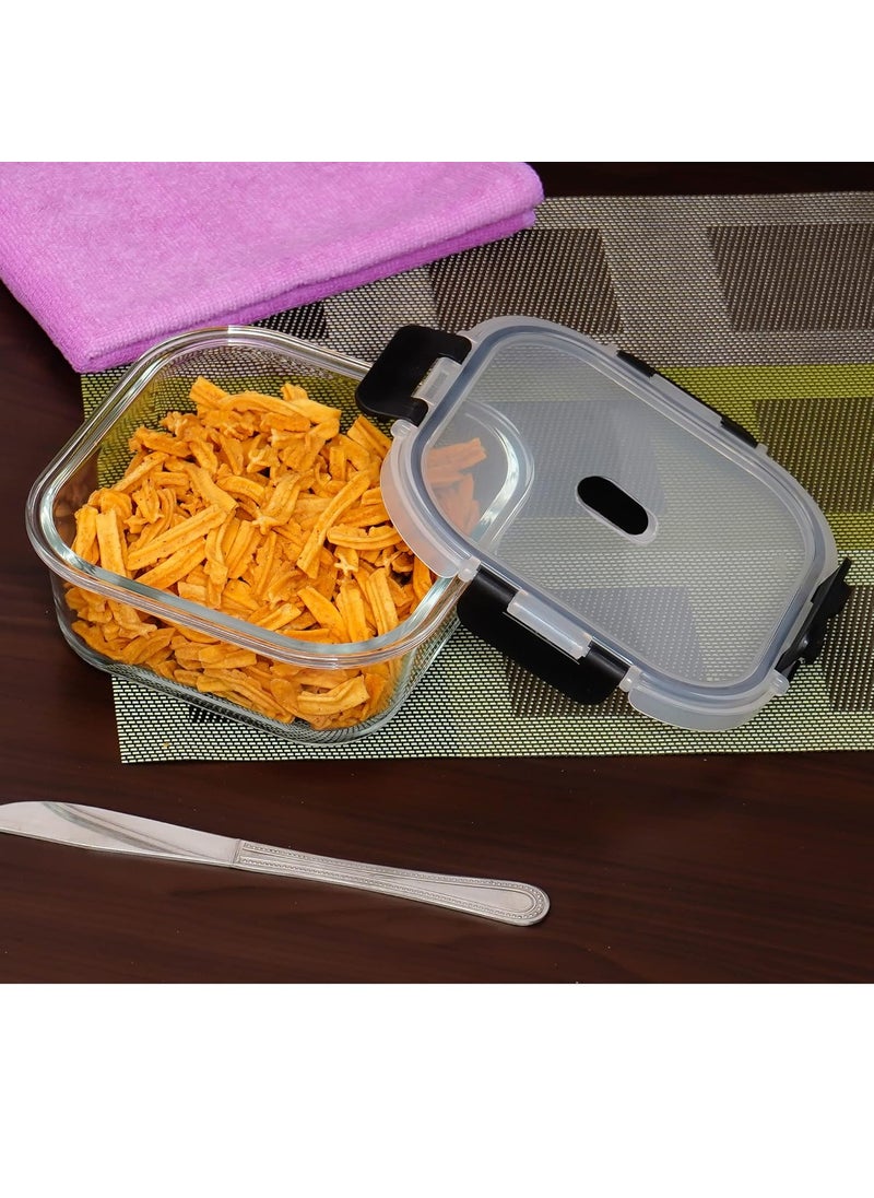 Femora Borosilicate Glass Microwave Safe Square Food Storage Container with Air Vent Lid, 500 ml