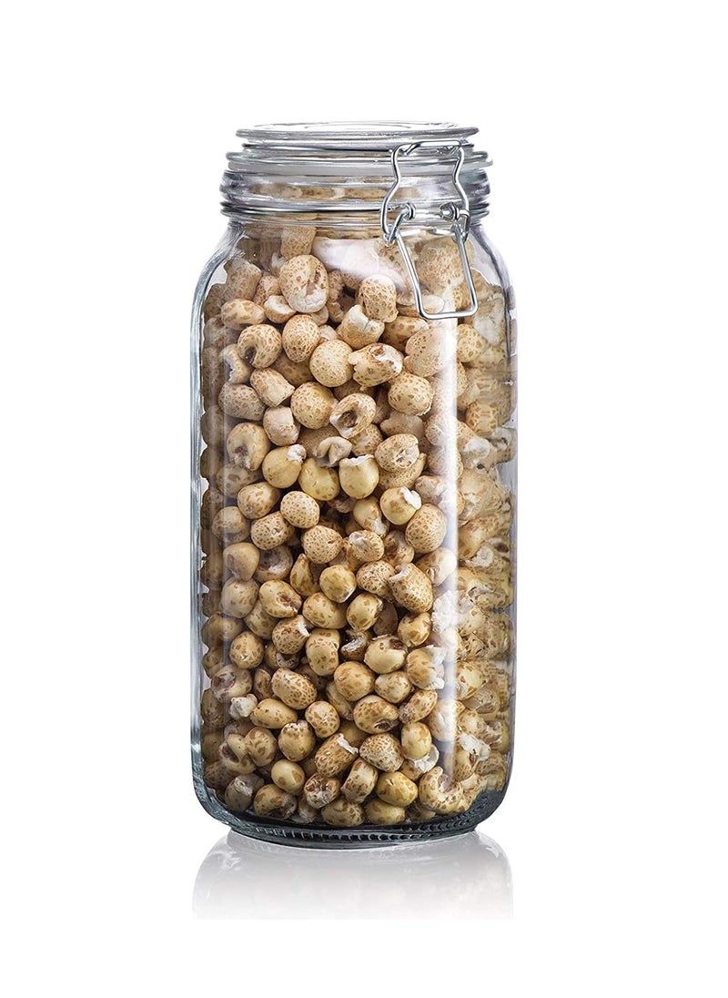 Ginoya Brothers Cube Kitchen Serving Food Storage Canister with Lid, BPA-Free Clear Glass Jar for Tea Leaves, Powder, Spice, Grocery, Pickles - 1500 ML - SET OF (1)