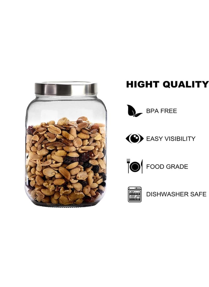 Vency Glass Jar 3000 ml | Round Jars for kitchen | Transparent Containers for Kitchen Pantry, Flour, Cereal, Masala, Dry Fruits | See Through Cap | Set of 2
