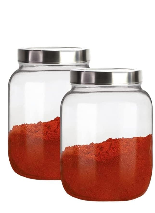 Vency Glass Jar 3000 ml | Round Jars for kitchen | Transparent Containers for Kitchen Pantry, Flour, Cereal, Masala, Dry Fruits | See Through Cap | Set of 2