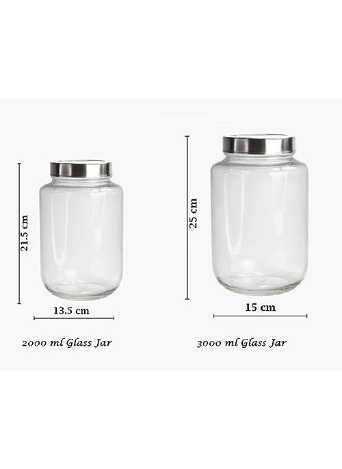 Vency Glass Jar 3000 ml | Round Jars for kitchen | Transparent Containers for Kitchen Pantry, Flour, Cereal, Masala, Dry Fruits | See Through Cap | Set of 2