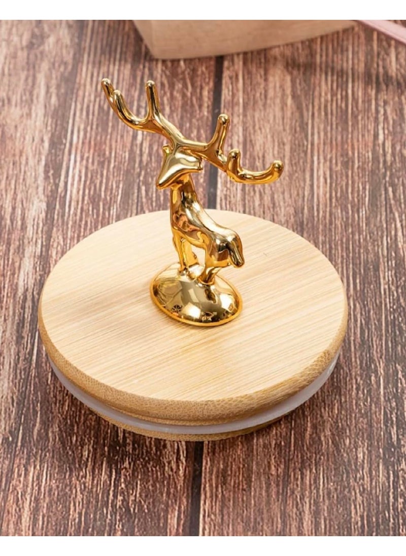 HOMIES kitchen glass storage container airtight glass Jar sealed tank with metal elk deer top bamboo lid (champagne Transparent color)
