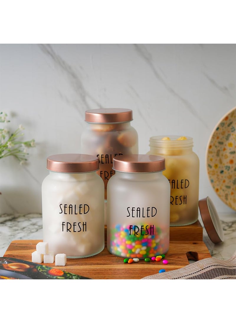 Femora Frosted Glass Jar For Kitchen Storage Gold Lid, 1000 ML, Pack of 1