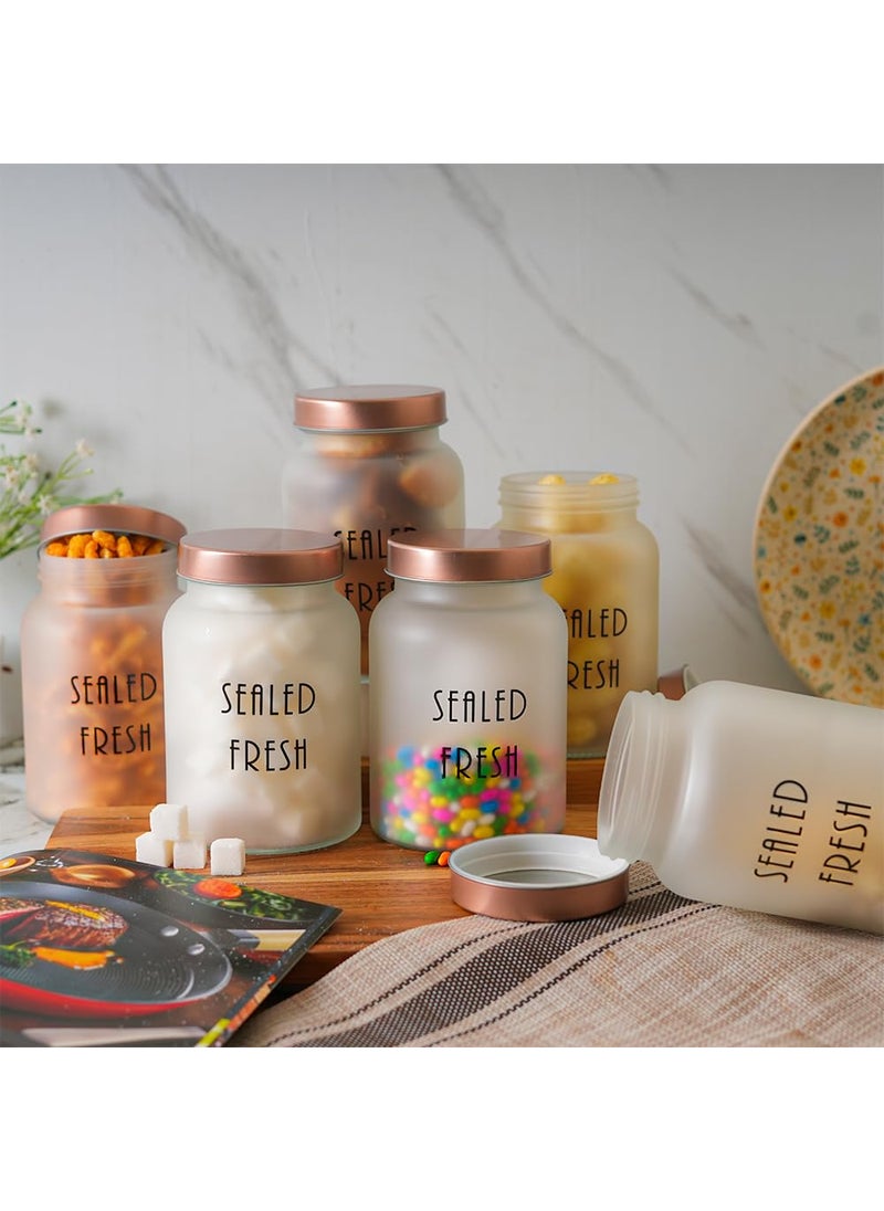 Femora Frosted Glass Jar For Kitchen Storage Gold Lid, 1000 ML, Pack of 1