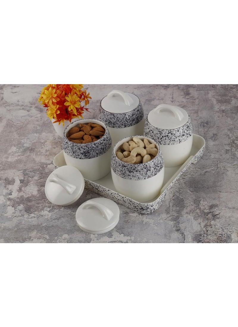 Nabhya Plastic 4pc Set Round Shape Dry Fruit Gifting Storage Container Jar Box With Serving Tray For Serving Sweets, Chocolates (Black, Pack of 4)